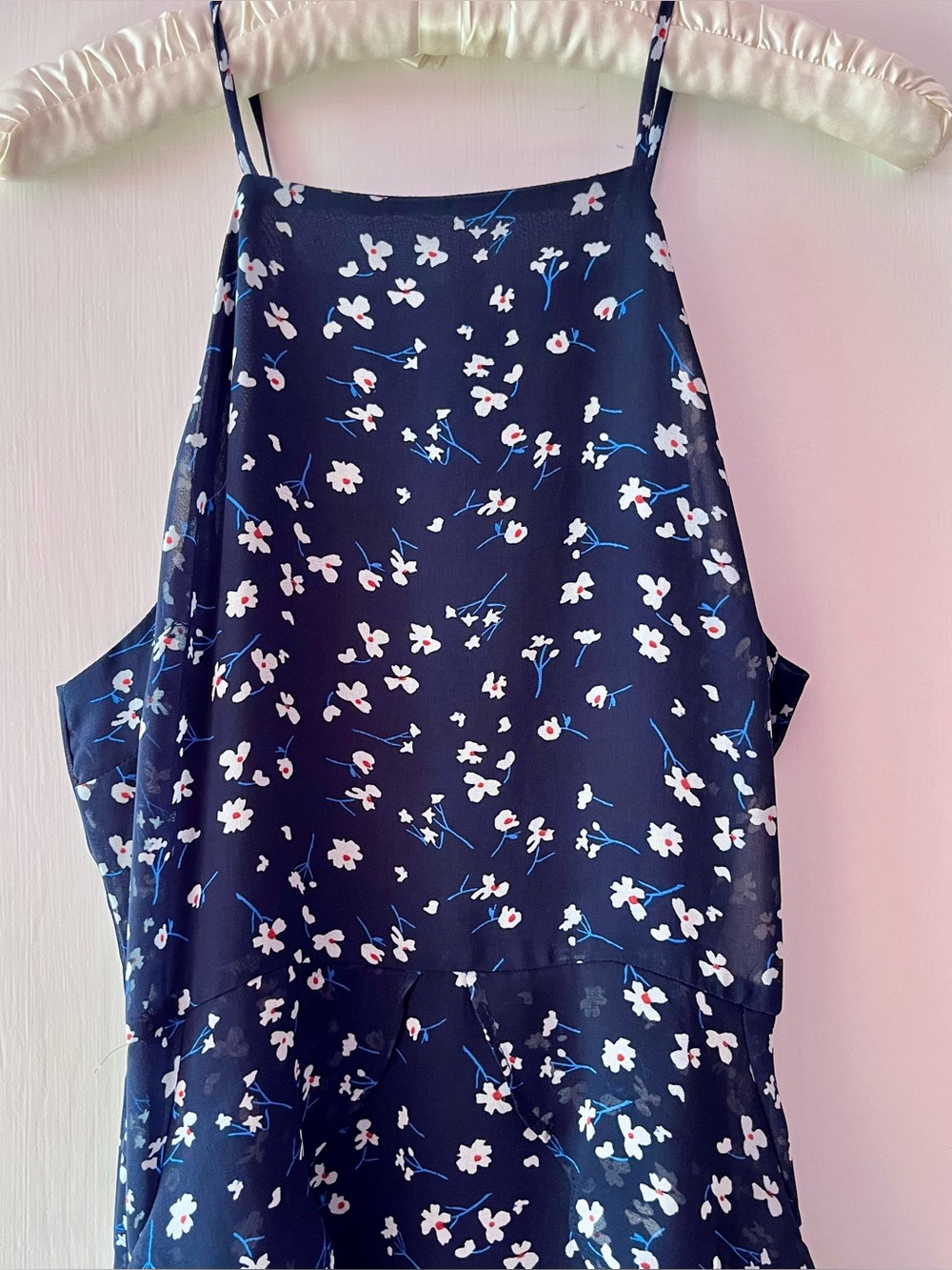 Banana Republic Navy High-Low Spaghetti Strap Dress with Ditsy Floral Print